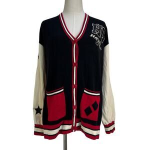 Boxlunch Harley Quinn Varsity Patch Knit Cardigan Black